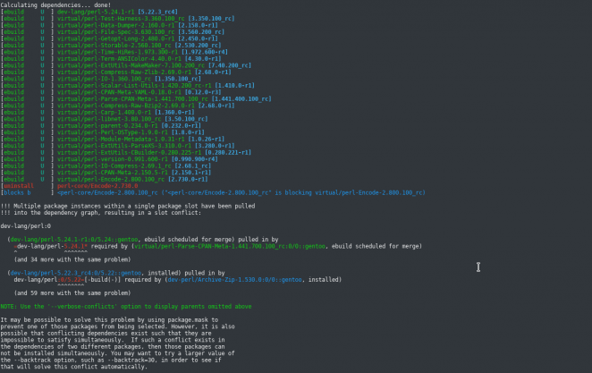 Perl slot conflict on Gentoo Linux