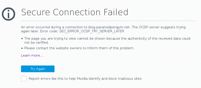 Sec error OSCP try server later