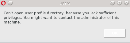 Opera - Can't open user profile directory