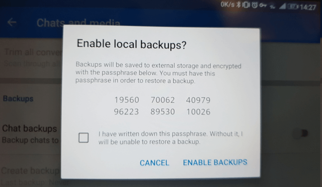 Signal - Enable backup