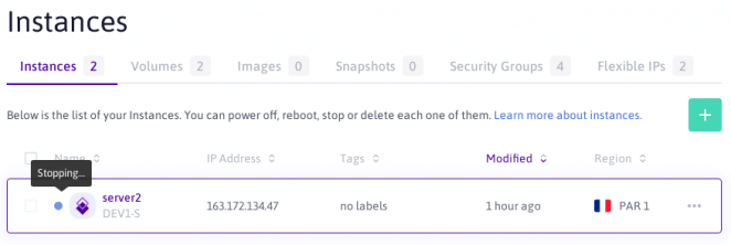 Scaleway VPS shutdown failure