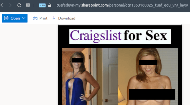 Dating spam hosted on sharepoint.com