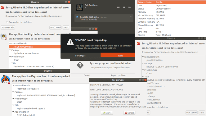 Ubuntu 18.04 displaying error messages.